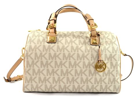 michael kors grayson vanilla large|Michael Kors Grayson Large Signature PVC Satchel .